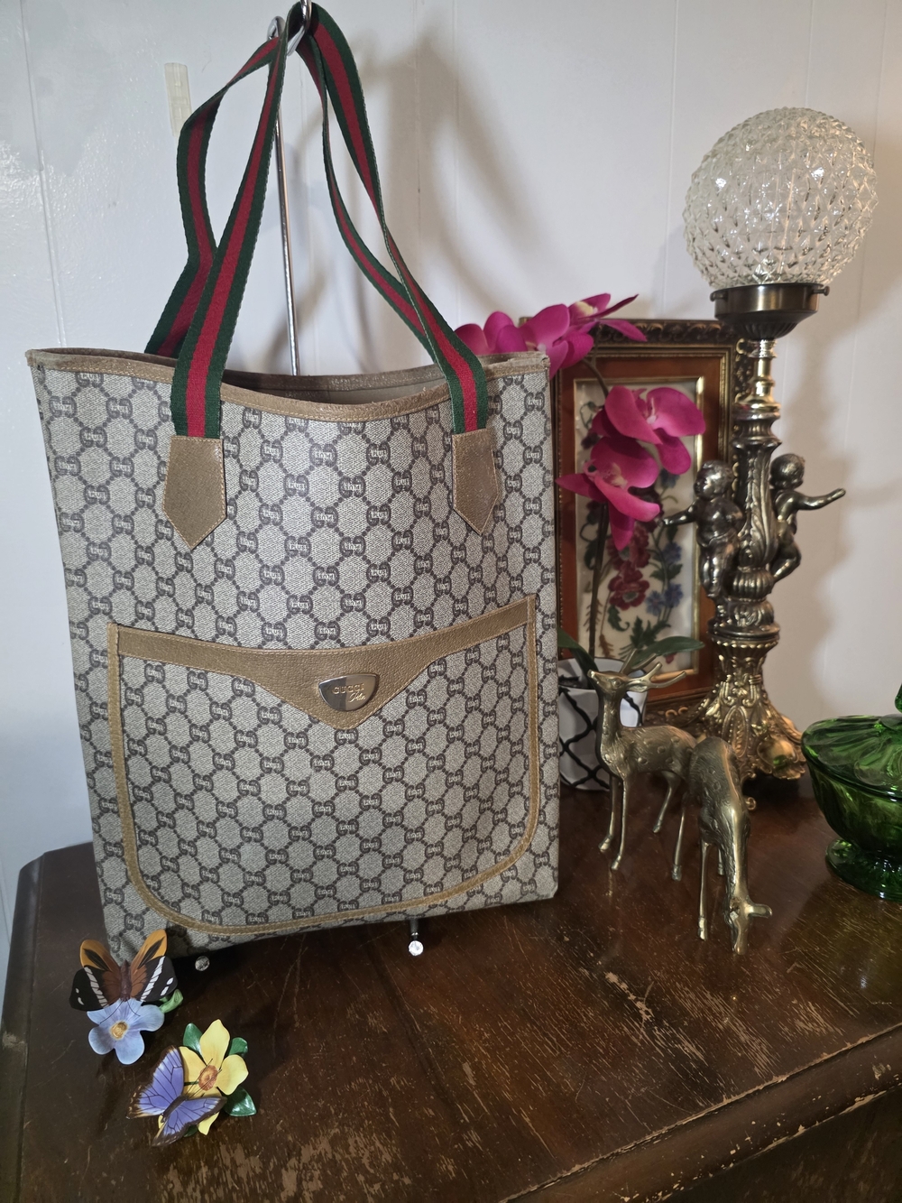 Authentic Vintage GUCCI PLUS Large Coated Canvas Tote, Early 1980s!